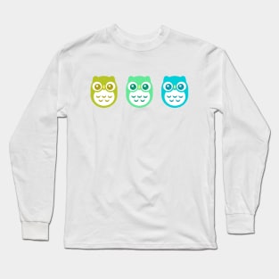 Green Aqua Blue Baby Owls Long Sleeve T-Shirt